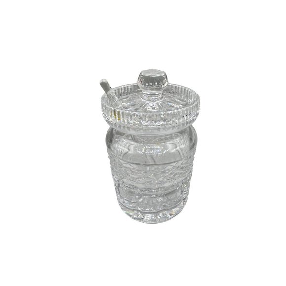 Vintage Waterford Castlemaine Cut Crystal Jam Jar with Spoon Clear Condiment Jar - Picture 1 of 9